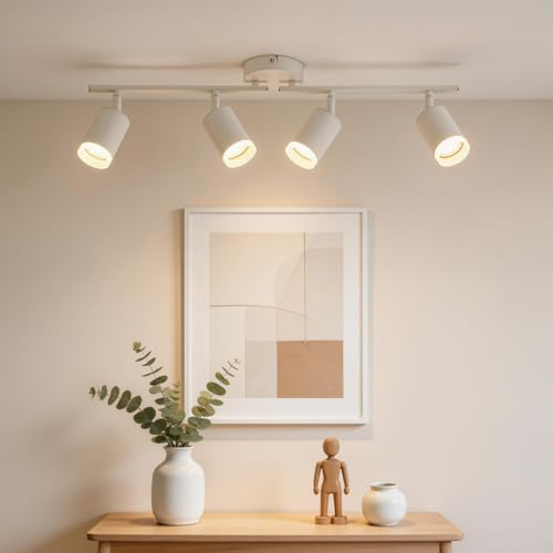 Bojim Lampara LED Interior Cocina Techo con 4 10W Focos Orientables Lluminación Precisa Potente, GU10 Light Luz Blanca Barra Plafon Pared para Baño Pasillo Bar Ceiling Lamparas Comedor, Sin Bombilla