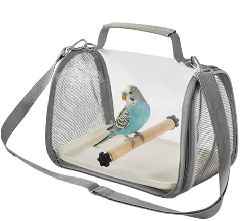Jaula para pájaros, caja de transporte con percha y bandeja extraíble, animales pequeños y jaula para periquitos, periquitos, fácil de limpiar, transporte seguro al veterinario, 26 x 19 x 19 cm