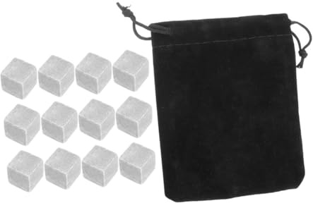 LIGIGWASH 12 Pietre di Marmo per Whisky Riutilizzabili, Cubetti di Ghiaccio in Pietra a Raffreddamento Rapido Sacchetto in Velluto Nero, Set da 12 per Bar, Feste e Degustazioni