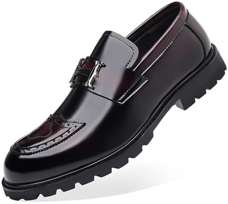 Dcbdx Mocassini Uomo Classici con Fibbia Scarpe Stringate Lucide Suola Spessa a Carroarmato Punta Affusolata Eleganti Formali,Nero,42 EU