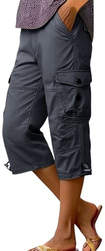 XOUSAEKM Dam cargo capribyxor lös passform 3/4 längd vandringsshorts lätta andningsbara beskurna byxor för kvinnor UK plus size fukttransporterande promenadshorts knälängd med flera fickor