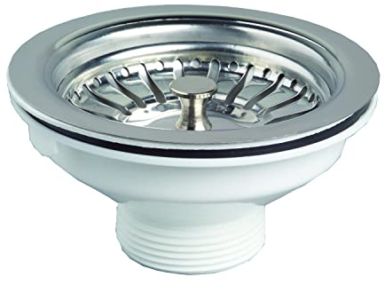 Wirquin 30723118 Bonde à panier en inox pour évier ø90 1 bac à commande manuelle sans trop-plein, chromé