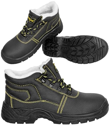 REIS Botas de seguridad para trabajo de invierno, con puntera de acero, forradas, talla 36-50 (BRYES-to-SB), Negro , 47 EU