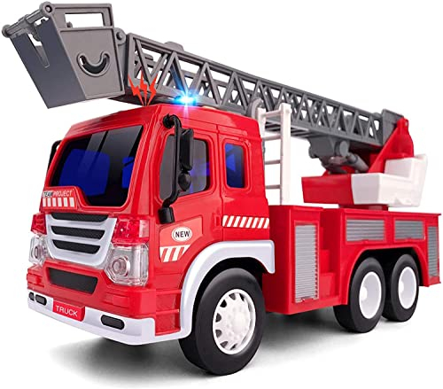 GizmoVine Feuerwehrauto Groß, Feuerwehr Auto Spielzeug mit Drehleiter, Sound und Licht, Große Spielzeugauto, Fire Truck Fahrzeuge, Geschenke für Jungen, Kinder Löschfahrzeug ab 3 4 5 6 7 8 Jahre