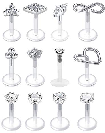 Mayhoop Tragus Piercing Helix Piercing Lippenpiercing Stecker Set Bioflex Flexibler Acryl Labret Monroe Stecker Ohr Tragus Helix Ohrpiercing 6mm Silber