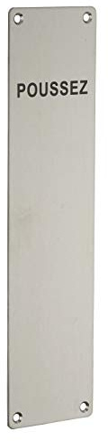 THIRARD - Plaque de Poussée en Inox - Marquage Noir Poussez - Poignée de Tirage Sur Plaque - Pour Porte Bois - 300 x 75 x 2 mm - 6 Vis de Fixation Incluses - Gris