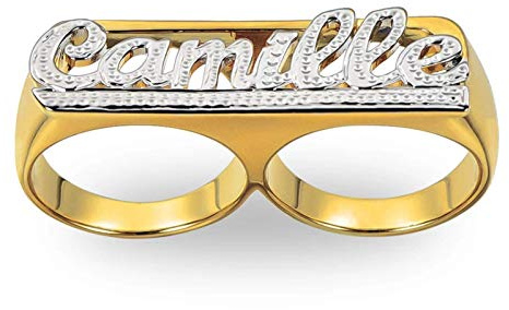 Gemiac Name Ring Personalized Custom Initial Letter Nameplate Ring Unisex 18K Gold Plated Two Finger Ring Jewelry Gifts for Women Men