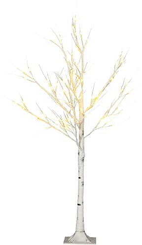HOMCOM Albero di Natale Bianco con Luci LED e 8 Rami per Interni ed Esterni, Albero di Natale Artificiale in PP e Metallo, 17x17x120 cm