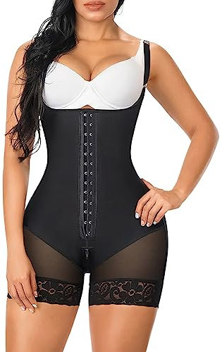 YIANNA Shapewear Damen Bauchweg Stark Formend Hohe Kompression Body Shaper Bodysuit Miederbody Fajas Colombianas Schwarz 7260 S