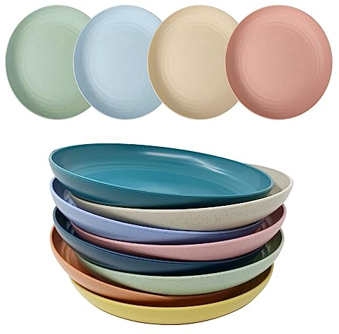 WANBY Leichte Kunststoffplatten Groß Unzerbrechlich Abendessen Wiederverwendbar Teller Platten Set Nichttoxin Geschirrspüler & Mikrowelle Safe und Gesund (20cm 8 Stück)