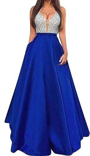 Abito da sera da donna, lungo, elegante, da cocktail, senza maniche, con scollo a V, con brillantini, a vita alta, sottile, linea ad A, orlo avvolgente, con paillettes, lunghezza da pavimento, maxi
