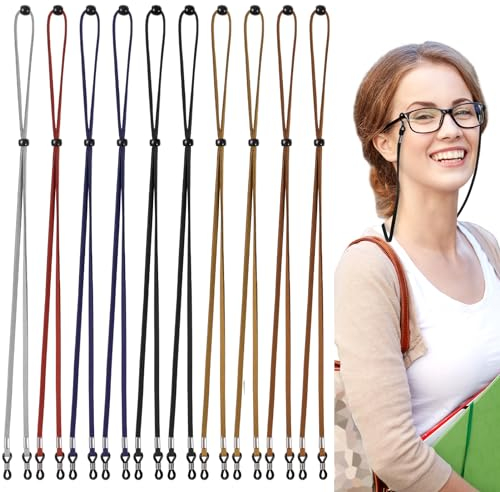 Utensilsto 10 Stück Brillenband aus Leder Universal Brillenkette Einstellbarer Brillenbänder Brillenkordel für Sonnenbrille Lesebrille Sportbrille, Brillenschnur für Damen Herren