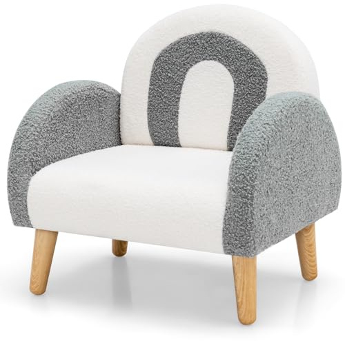 RELAX4LIFE Poltrona per Bambini, Divano per Bambini in Tessuto di Velluto con Imbottitura in Schiuma, Sedia per Bambini in Legno per Sala Giochi, Camera da Letto, Soggiorno (GRIGIO)