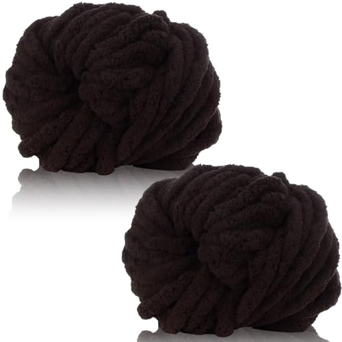 Duscdesp 2 Pack 240g Super Chunky Yarn for Hand Knitting,Thick Wool Yarn,Chenille Chunky Blanket Yarn for Hats Scarf Blankets Cushion Cat Bed(Coffee)