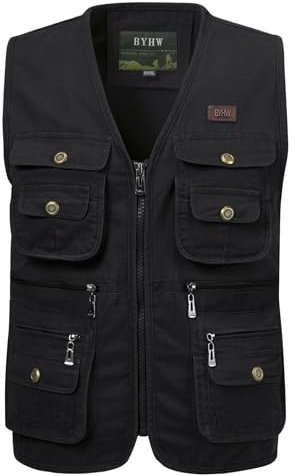 KTWOLEN Chaleco de Caceria para Hombre Chaleco Fotografía de Pesca Multibolsillos Chaleco de Caza Sin Mangas para Pescador Safari, Negro, 3XL
