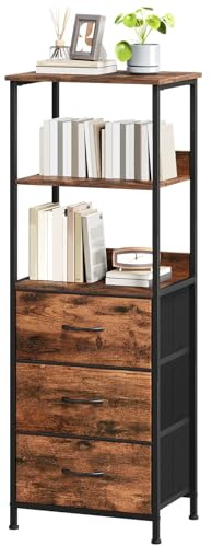 Somdot 5-Tier Bookcase with 3 Drawers, Freestanding Bookshelf, Brown | Removable Fabric Drawers, Shelving Unit for Living Room, Bedroom, Home Office, Open Storage Shelf Organiser, Metal Frame