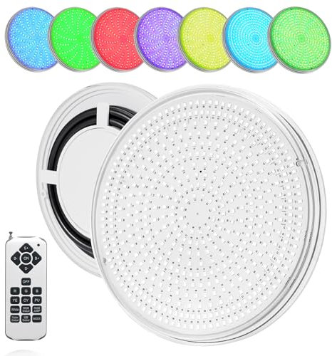 AHJ Luz plana para piscina RGB, Foco Piscina Led, Iluminación Subacuática para Piscina PAR56 36 W, Luces para Piscina, IP68 Iluminación, Ángulo de 180 °, Iluminación para Piscina, [12 V CA/DC]