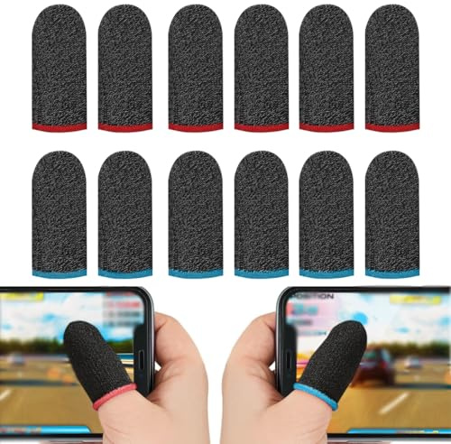 YAPKOLV Mangas para Dedos (12 unidades), Resistentes al sudor, Transpirables, Ultrafinos, Compatibles con pantalla táctil, Para juegos en móvil, con todos los dispositivos, Funda para Pulgares, Gamer