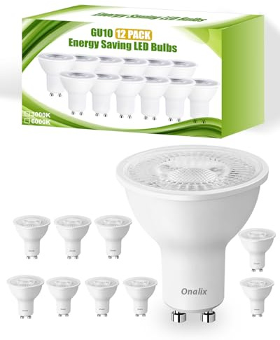 Onalix Ampoules LED GU10 5W Lot de 12, Équivalent 50W Halogène, 550LM 6000K Blanc Froid, Angle 120°, Non Dimmables, Économie d’Énergie, Éclairage LED pour Salon, Chambre, Cuisine et Bureau