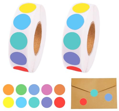 UIEXAY 2000 Stück Runde Aufkleber 13Mm, Klebeetiketten Rund, Markierungspunkte, Klebepunkte Auf Rolle, Punktaufkleber Für Diy Kalende Notizbücher Planer