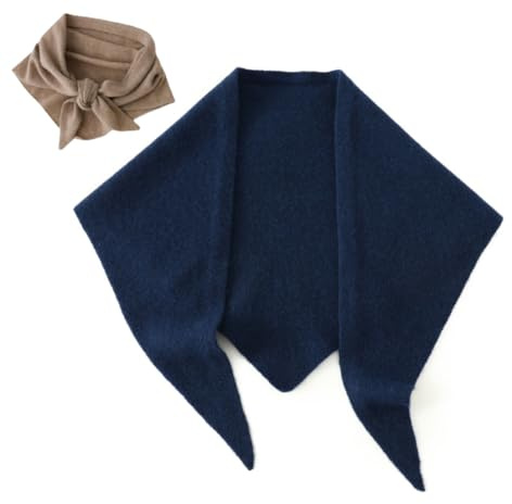 cashmere Knit Triangle Scarf for cashmere Women Head Scarf Neckerchief Aesthetic Accessories Streetwear Triangle Shawl (A-navy blue)