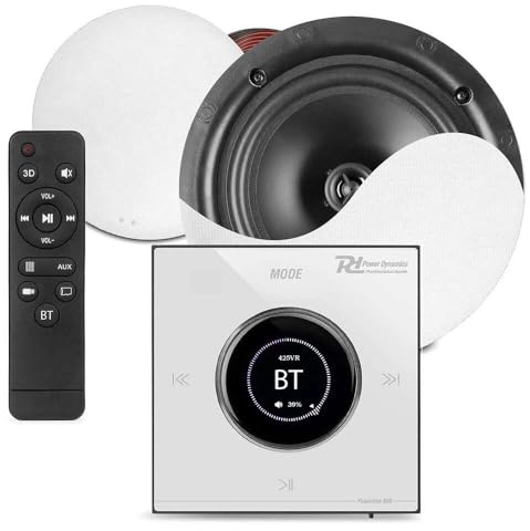 Power Dynamics B50W Kit Audio Encastrable BT avec Amplificateur et Enceintes Plafond 2x25W - Blanc