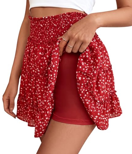 Adigaber Women’s Mini Skirt Solid Color High Waisted with Shorts