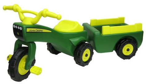 John Deere Ride On Toys Pedal Tractor with Wagon for Kids Aged 18 Months to 3 Years, Green/Yellow
