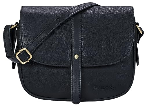 STILORD 'Kira' Umhängetasche Frauen Leder Vintage kleine Handtasche zum Ausgehen klassische Abendtasche Partytasche Freizeittasche Echtleder, Farbe:schwarz