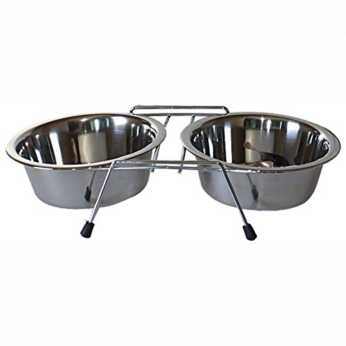 ICA CAD2120 Mangeoire Double en Acier Inoxydable Standard pour Chiens et Chats, argenté, 200 ML