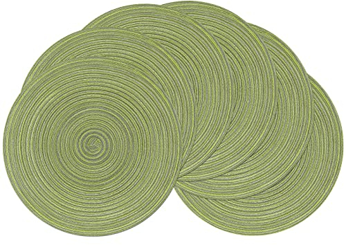 SHACOS 6er Set Tischsets Abwaschbar Rund, Grün, Runde Platzsets Schmutzabweisend, Hitzebeständig, Tischmatten Platzdeckchen Rund Waschbar, 38 x 38 cm