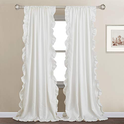 StangH Tende con volant per camera da letto, stile rustico shabby chic, set di tende a pannello per proteggere la privacy per sala da pranzo/bagno/soggiorno/dormitorio/cottage/campagna, bianco, 132 x