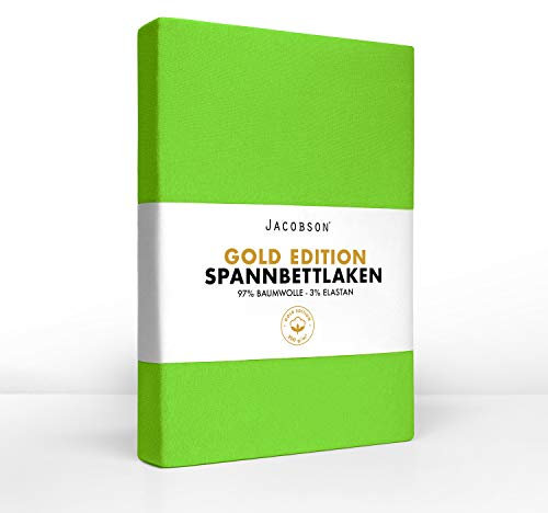 Jacobson Gold Edition Jersey Spannbettlaken Spannbetttuch Baumwolle mit ELASTAN ca. 200 g/m² (Split-Topper 180-200x200cm, Apfelgrün)