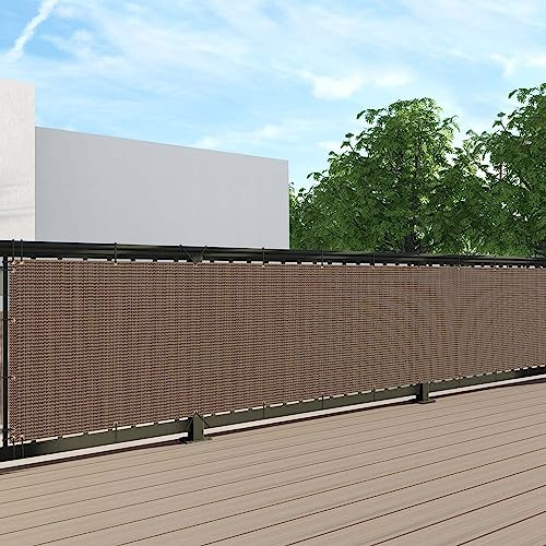 SunnyRoyal 3'x12' Balcony Privacy Fence Screen Apartment Railing Deck Cover, 3FT Outdoor Patio Screens with Zip Ties, HDPE Shade Cloth with Grommets, Mesh Fabric for Porch Backyard, Brown