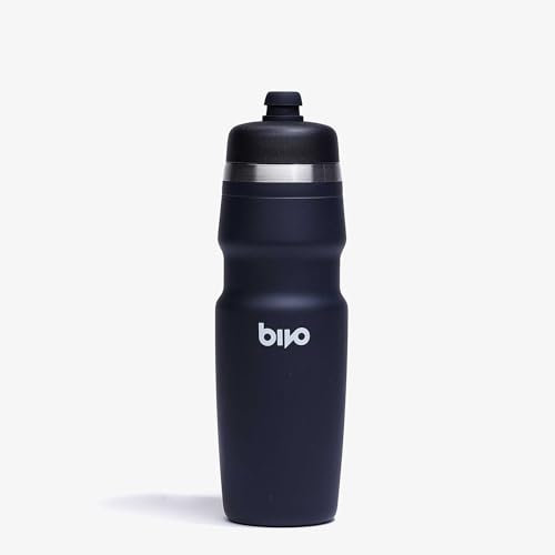 Bivo Duo 25oz Non Insulated Stainless Steel Bike Water Bottle - Lightweight for Cycling, Hiking, Sports - No Plastic Taste, Fits Most Cages, Dishwasher Safe - (Black)