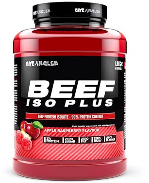 OUT ANGLED Beef Iso Plus, Beef Protein Isolate Powder, High Protein, Zero Fat and Sugar | 1.8kg 60 Servings | Halal, Paleo and Keto Friendly, Dairy and Gluten Free (1.8kg, Apple Raspberry)