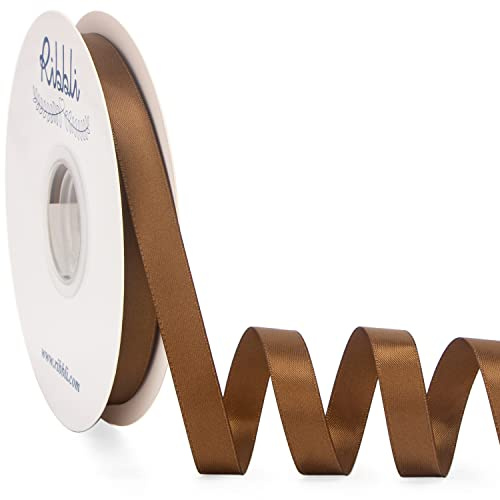 Ribbli Turftan Brown Satin Ribbon Double Faced Satin 1/2 inch x Continuous 50 Yards- Light Brown Ribbon for Gift Wrapping Crafts Wedding Decoration Bows Bouquet Floral Arrangement