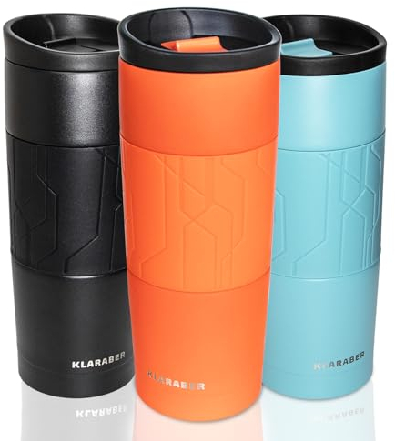 Travel Coffee Mug, Insulated Travel Coffee Cup, Reusable Coffee Cups, Double Wall Stainless Steel Travel Mug for Hot & Cold Drinks, 480ml / 16oz (Orange)