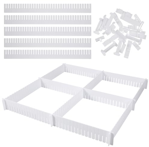 Kichvoe Verstellbarer Schubladenteiler 47X1.97X0.11In Kunststoff Trennwand Set 34-Teilig Mit Clips Und Schnallen Für Flexible Schubladenorganisation in Küche Und Haushalt