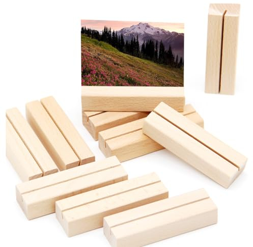 Kartenhalter Holz, Menükartenhalter, Postkartenhalter, Fotohalter, Tischkartenhalter, Geeignet für Restaurants, Hochzeiten, Bankette, Partys, Speisekarten, Fotos, Postkarten, 10 Stücke, 10 x 3 x 2cm