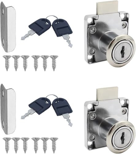 Cerradura de armario con llave, cerradura de leva, cerradura para muebles, para cajones y armarios, cerradura de taquilla de acero inoxidable con llave, 2 piezas, 22 mm, plateada