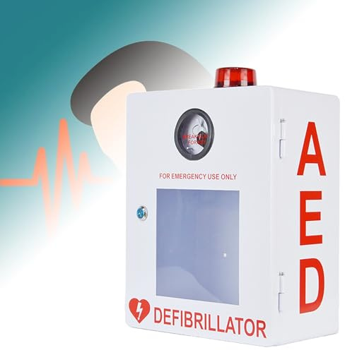 AED Safe, AED Defibrillator Väggmonterat skåp, AED Defibrillator Första Hjälpen-skåp med nyckel och larm, Metall AED Första Hjälpen-skåp Lämplig for alla hjärtstartare, for kontor, vårdhem