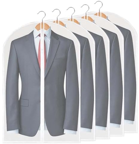 SHUOHONG 5 Stück Kleidersäcke mit Reißverschluss, 60 x 80 cm Durchscheinend Kleidersack Anzug, Wasserdicht Staubschutz Kleiderhülle, Anzugtasche Kleidertasche für Anzüge Kleider Sakkos Hemden (A)