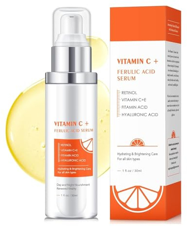 Vitamin C Gesichtsserum,Ferulasäure-Serum,Hyaluronsäure-Serum für das Gesicht, Anti-Aging und Hautaufhellung und Anti-Falten,Dark Spot Remover Gesichtsserum für Gesicht Hydrate & Plump Hautpflege