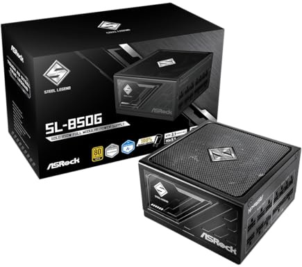 ASRock Steel Legend SL-850G 850W 80 Plus Gold & Cybenetics Platinum Full Modular Power Supply ATX3.1 PCIe5.1 Ready with Dual Color 12V-2x6 Cable 10 Years Warranty 135 mm FDB Fan Japanese Capacitor