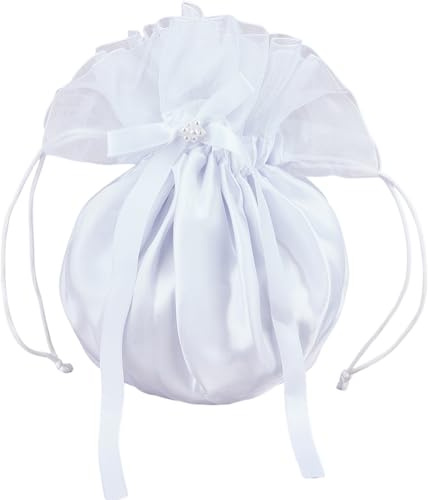 CRASPIRE Rosett bröllopspåsar brudväska vit blommig brudtärna satin dekorerad väska pengar handväska satin väskor satin dolly väska dragsko förvaringsväskor bröllop dekoration