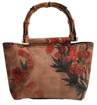 Generico Elegante borsa a mano in bambù for donna, borsa tradizionale cinese in stile cheongsam con manico in legno