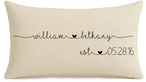 Personalized Wedding Pillow – Custom Couple’s Name Pillow with Heart – Romantic Wedding Gift, Engagement Gift – Decorative Throw Pillow for Home (Natural, 12x18)