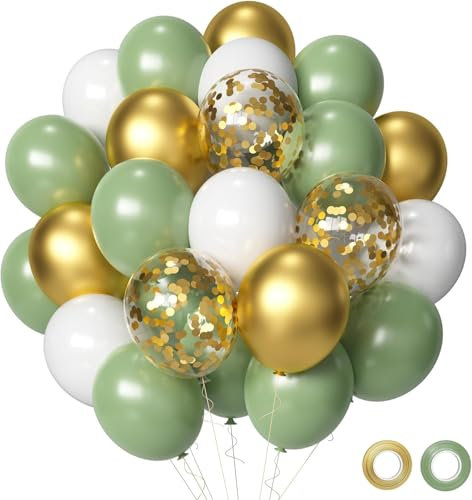 YoParty Green and Gold Balloons, 55pcs Set of 12 Inch Green, White, Metallic Gold & Gold Confetti Balloons for Birthday, Baby Shower, Wedding Decorations, Balloon Arch, Party Backdrop