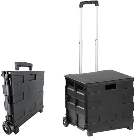 Folding Shopping Trolley Cart with Wheels & Cover | Adjustable Telescopic Handle, Foldable Storage Box for Shopping Camping Grocery Laundry Travel